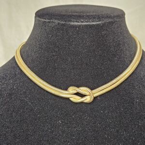 Gold Tone Snake Chain Knot Pendant Adjustable Choker Necklace Fashion